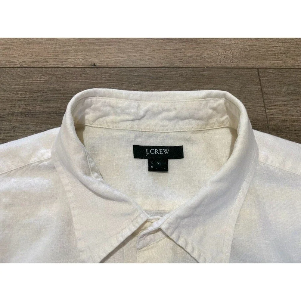 J.Crew 100% Linen Shirt Men’s XL Solid White Short Sleeve Button Resort Coastal
